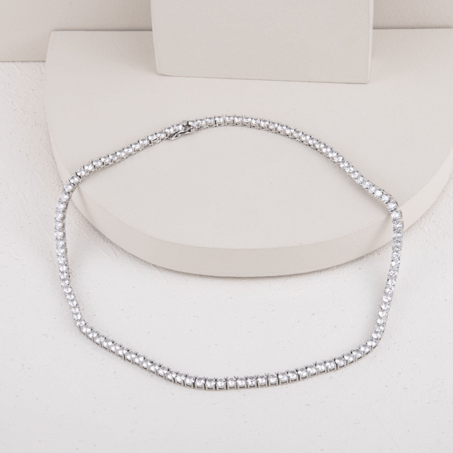 Özel Seri Zirkon Taşlı Döküm Su Yolu Kolye 4mm 46.5cm