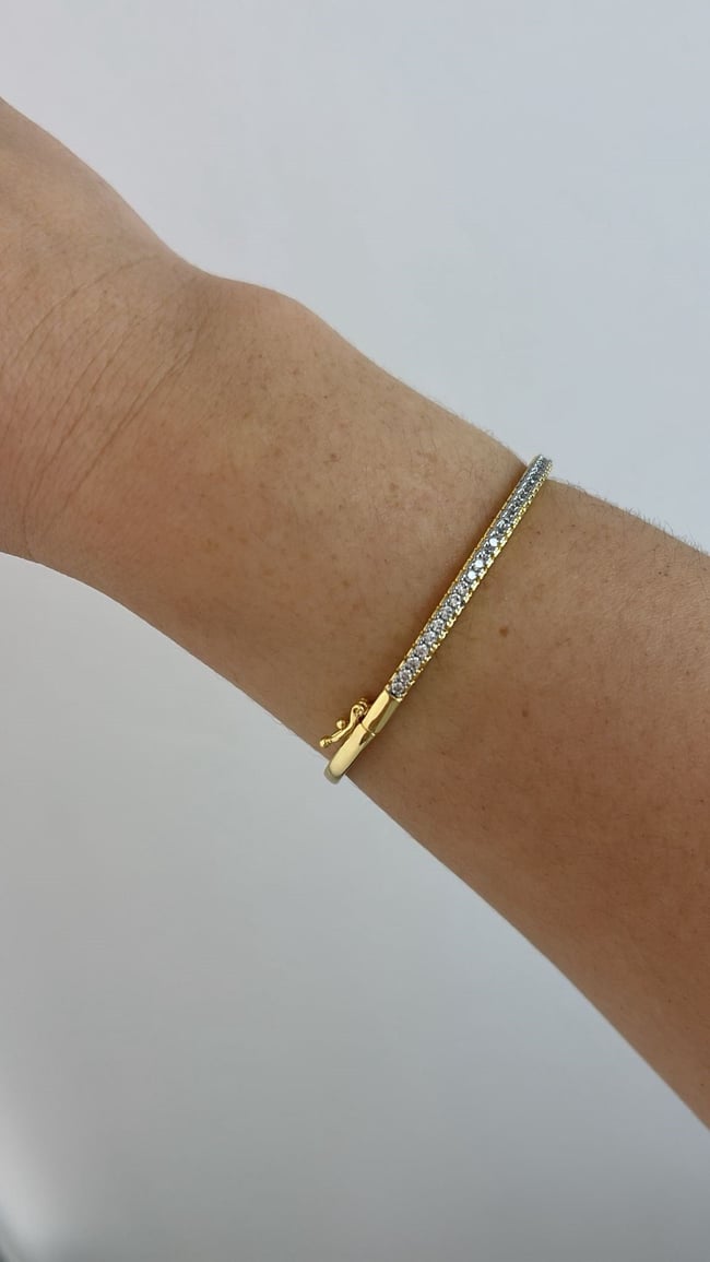 Özel Seri Zirkon Taşlı Gold Kelepçe Bileklik 17 cm 