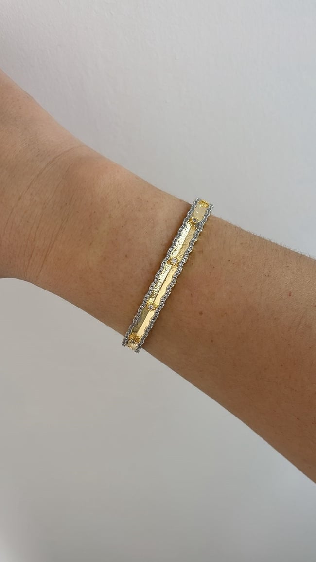 Özel Seri Zirkon Taşlı Gold Ray Kelepçe Bileklik 17 cm 
