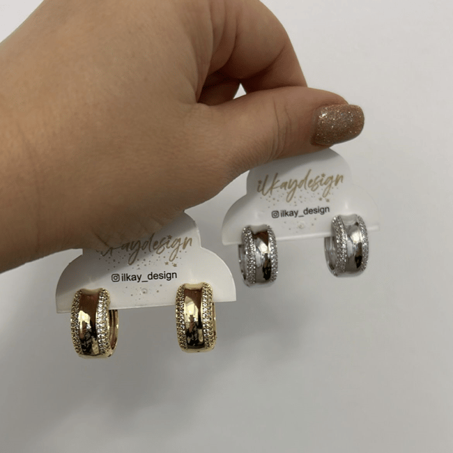 Özel Seri Zirkon Taşlı Kalın Halka Küpe 1.5 cm