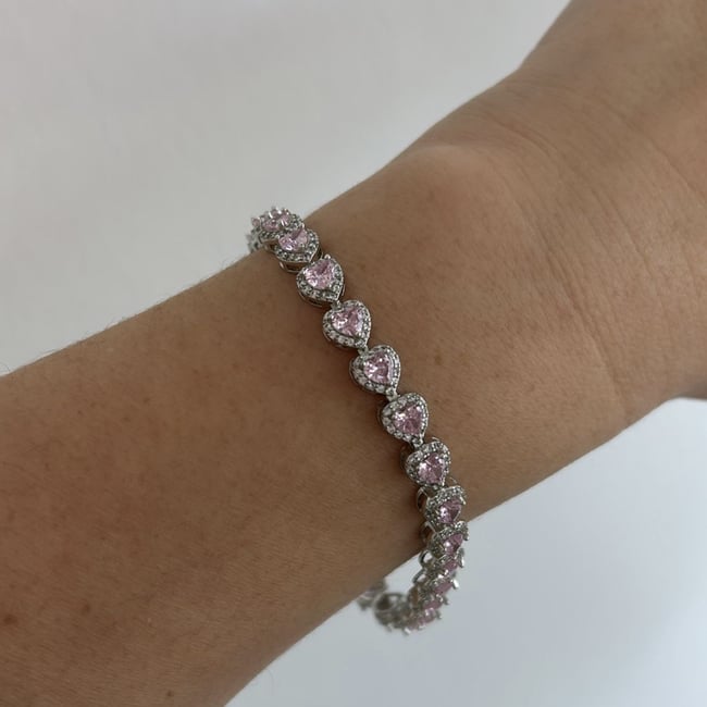 Özel Seri Zirkon Taşlı Pembe Kalpli Su Yolu Bileklik 20 cm