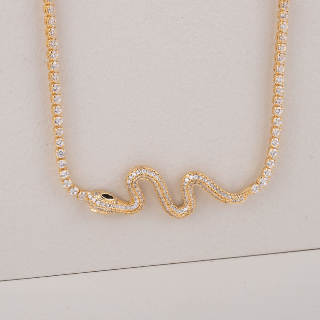 Özel Seri Zirkon Taşlı Snake Su Yolu Kolye 45cm