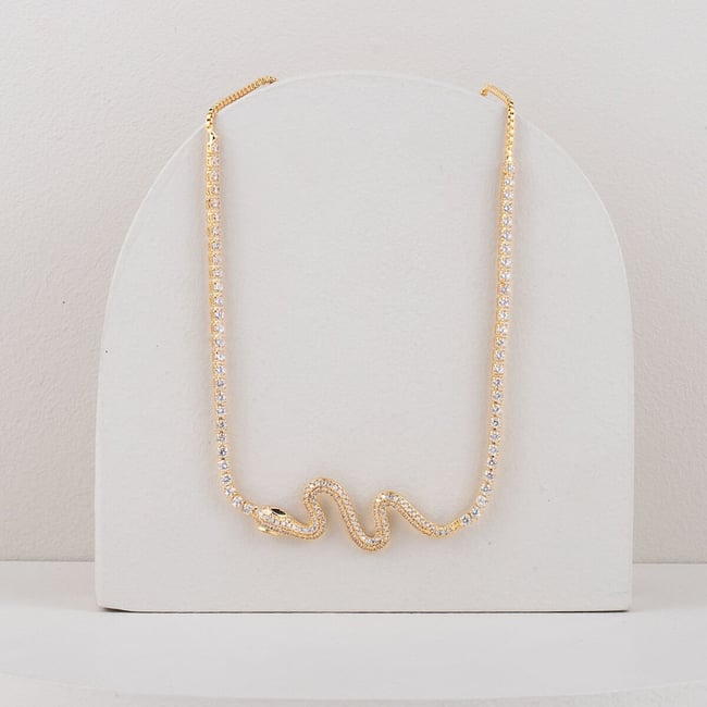 Özel Seri Zirkon Taşlı Snake Su Yolu Kolye 45cm