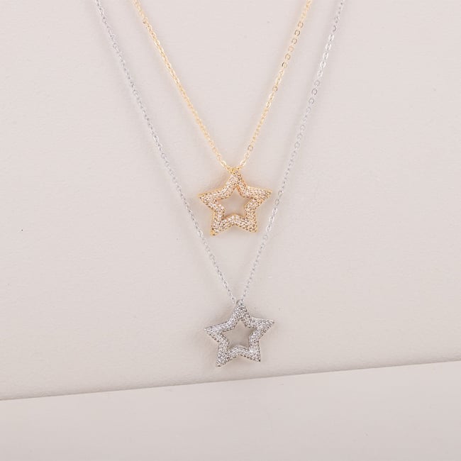 Özel Seri Zirkon Taşlı Yıldız Kolye 45cm