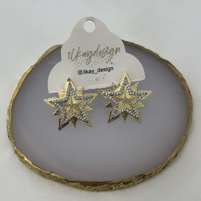 Özel Seri Zirkon Taşlı Yıldız Küpe 2,5cm