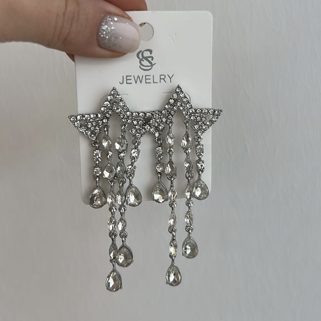 Özel Seri Zirkon Taşlı Yıldız Küpe 7cm
