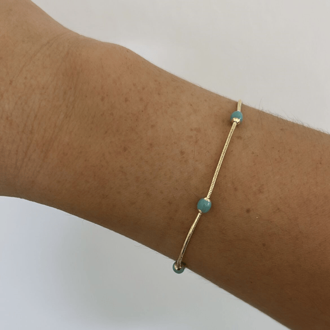 Vip Seri 14k Gold Mavi Boncuklu Bileklik 20 cm