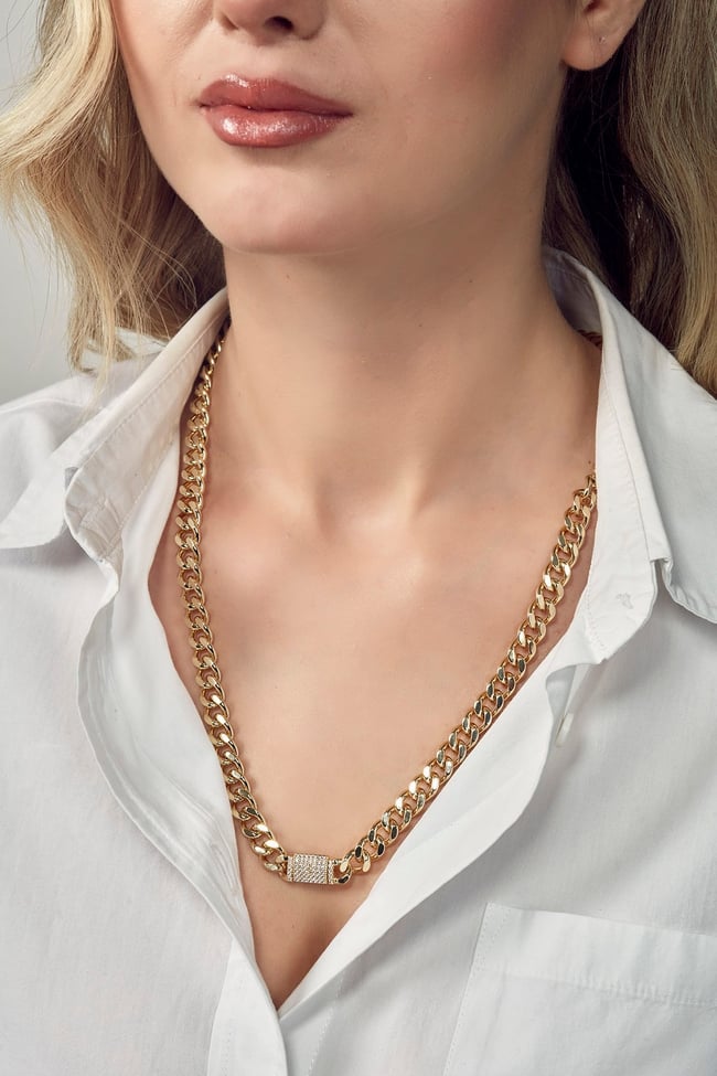Vip Seri 14k Gold Taşlı Gurmet Zincir Kolye 60cm