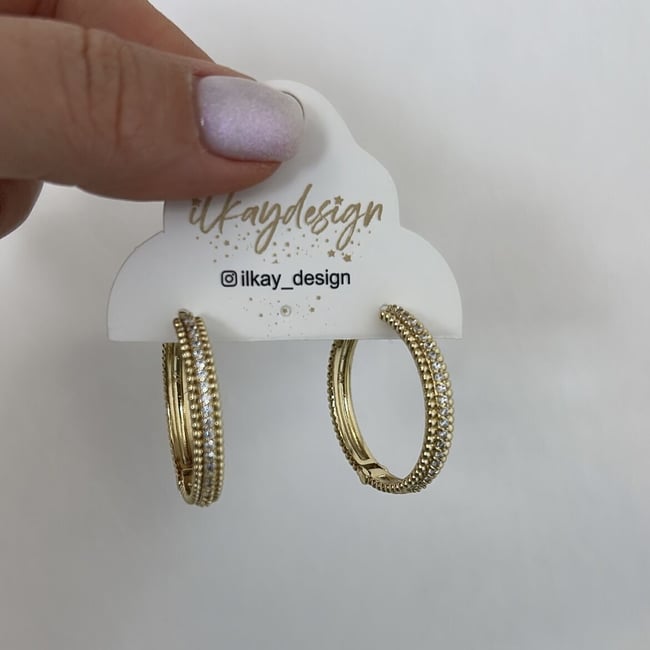 Vip Seri 14k Gold Taşlı Halka Küpe 2,5cm