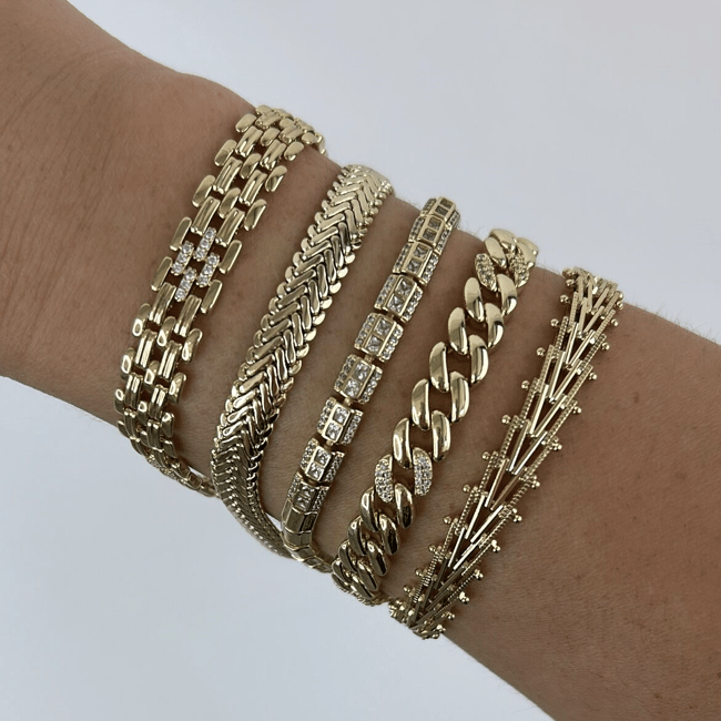 Vip Seri 14k Gold Taşlı Plaka Bileklik 18,5cm