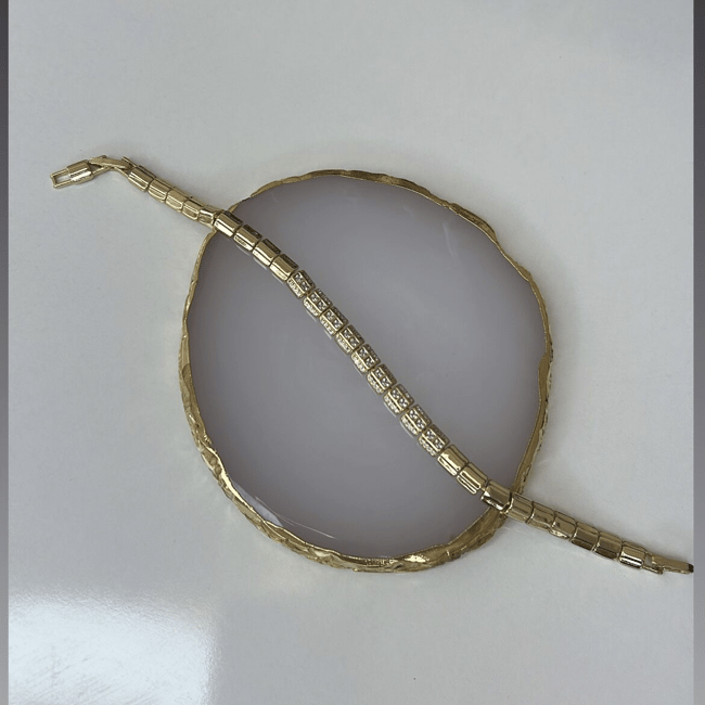 Vip Seri 14k Gold Taşlı Plaka Bileklik 18,5cm
