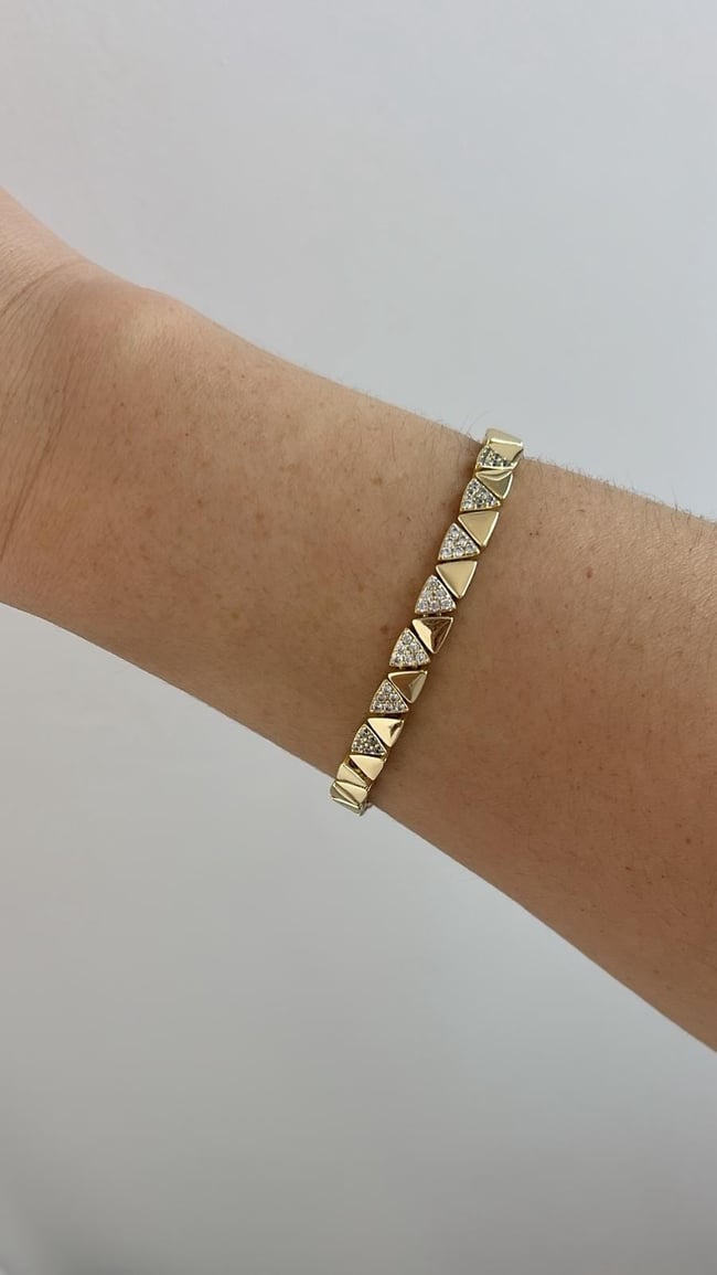 Vip Seri 14K Gold Taşlı Üçgen Bileklik 18cm