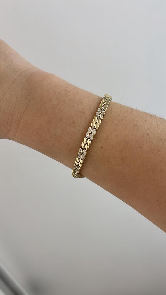 Vip Seri 14k Gold Taşlı Zincir  Bileklik 18cm