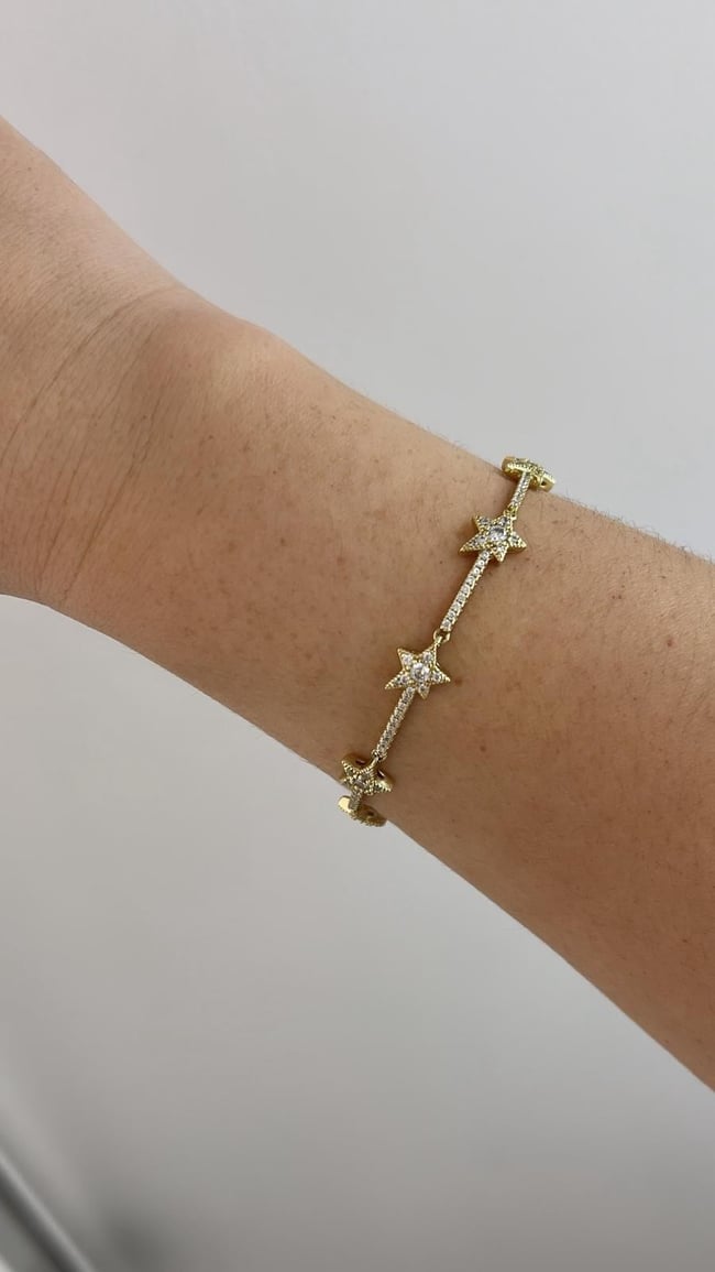 Vip Seri 14kGold Zirkon Taşlı Yıldızlı Bileklik 18cm