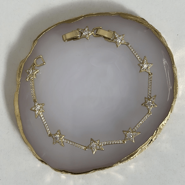 Vip Seri Zirkon Taşlı 14K Gold Yıldızlı Bileklik 19cm