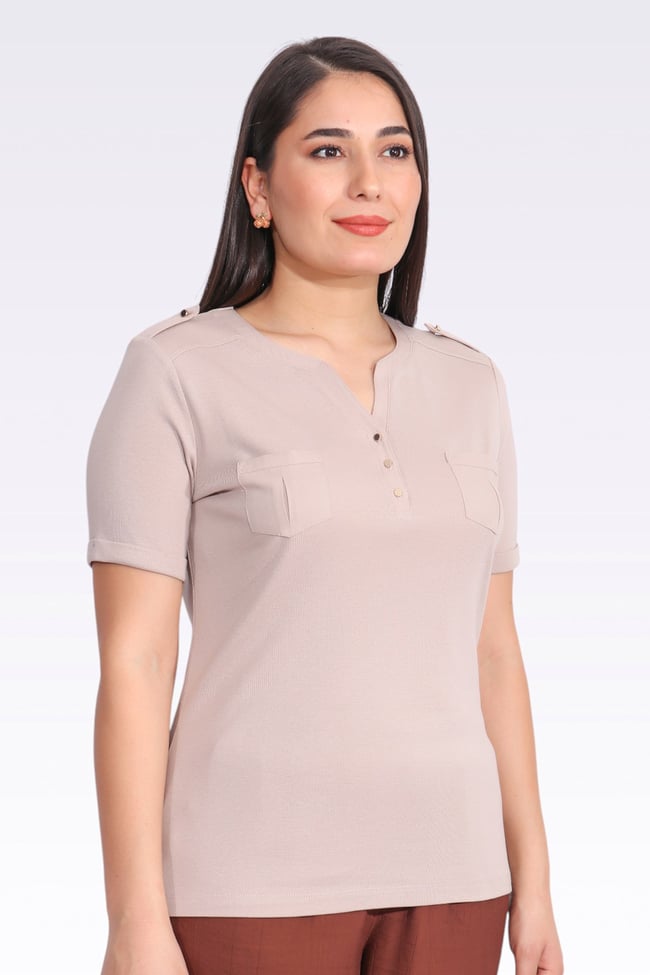10654 SIFIR YAKA KISA KOL ÖRME BLUZ