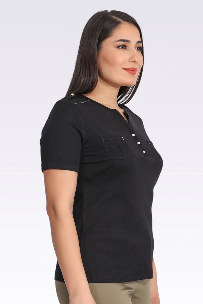 10654 SIFIR YAKA KISA KOL ÖRME BLUZ