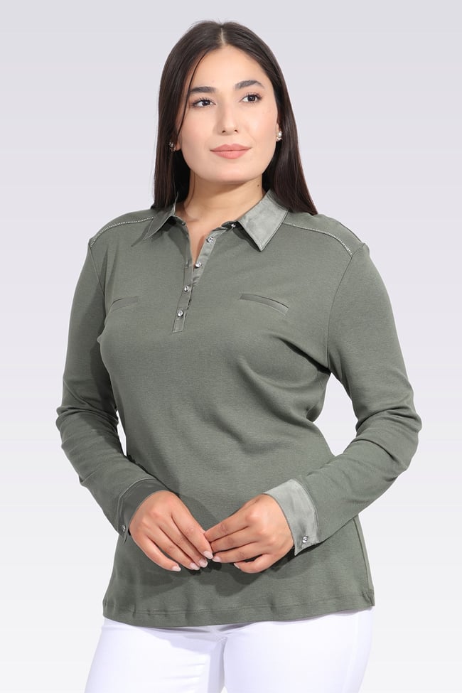 10664 SATEN GARNİLİ ŞIK ÖRME BLUZ