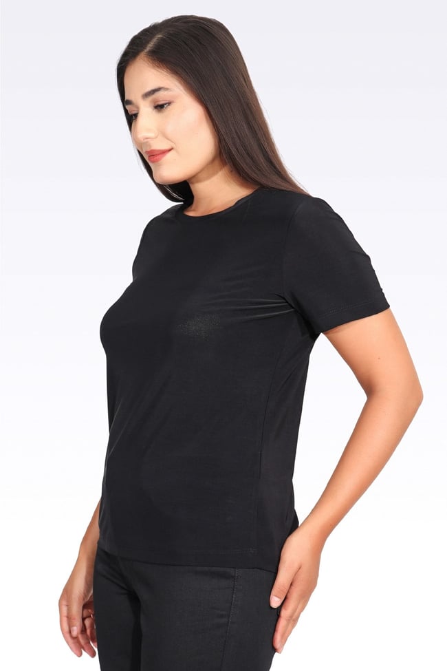 10693 BİSİKLET YAKA KISA KOL ŞIK KUMAŞ ÖRME BLUZ