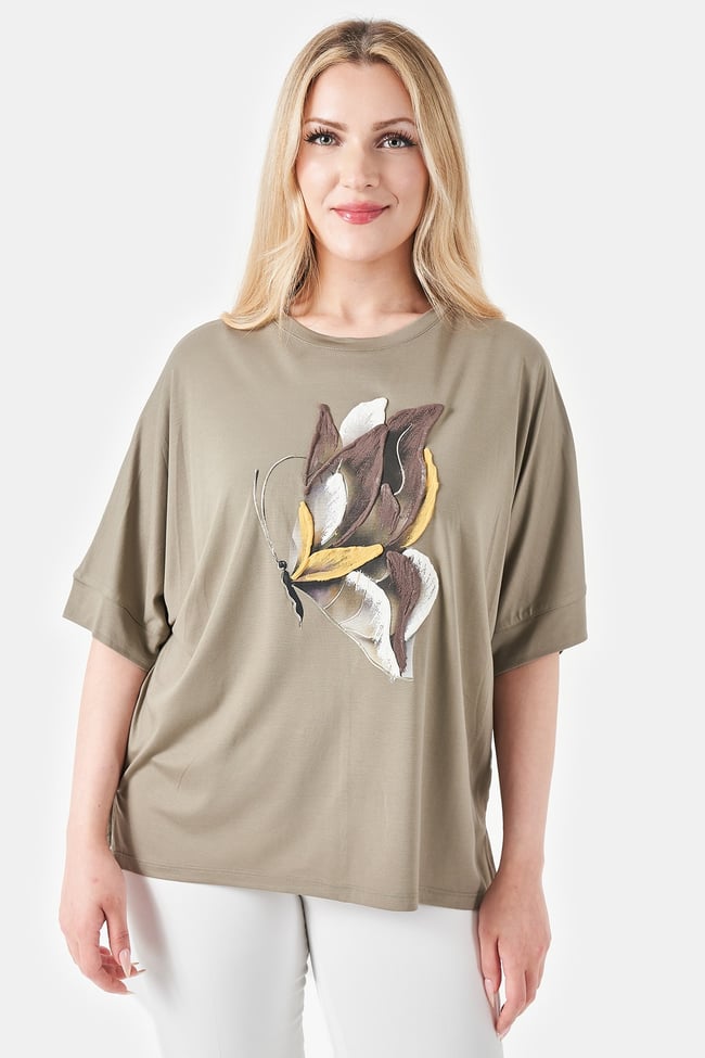 11057 KABARTMA BASKLI RAHAT KESİM ÖRME BLUZ