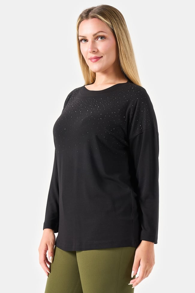 11084 TAŞ BASKILI RAHAT KESİM ÖRME BLUZ