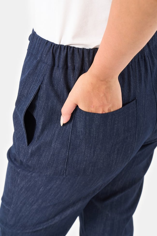 30227 BELİ LASTİKLİ RAHAT KESİM BORU PAÇA DENİM PANTOLON