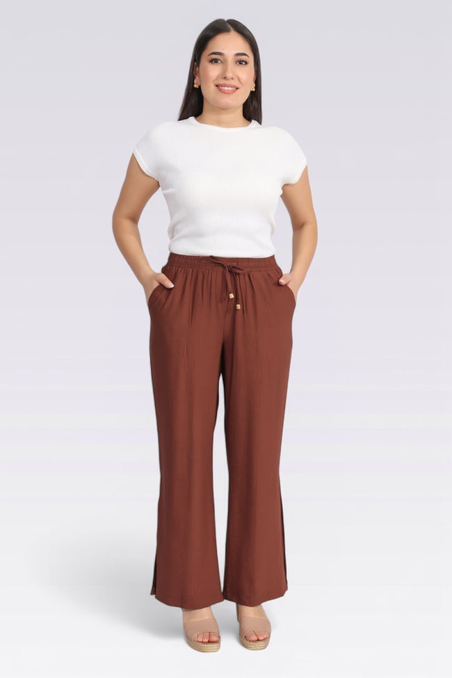 30270 BELİ LASTİKLİ RAHAT KESİM GENİŞ PAÇA PANTOLON