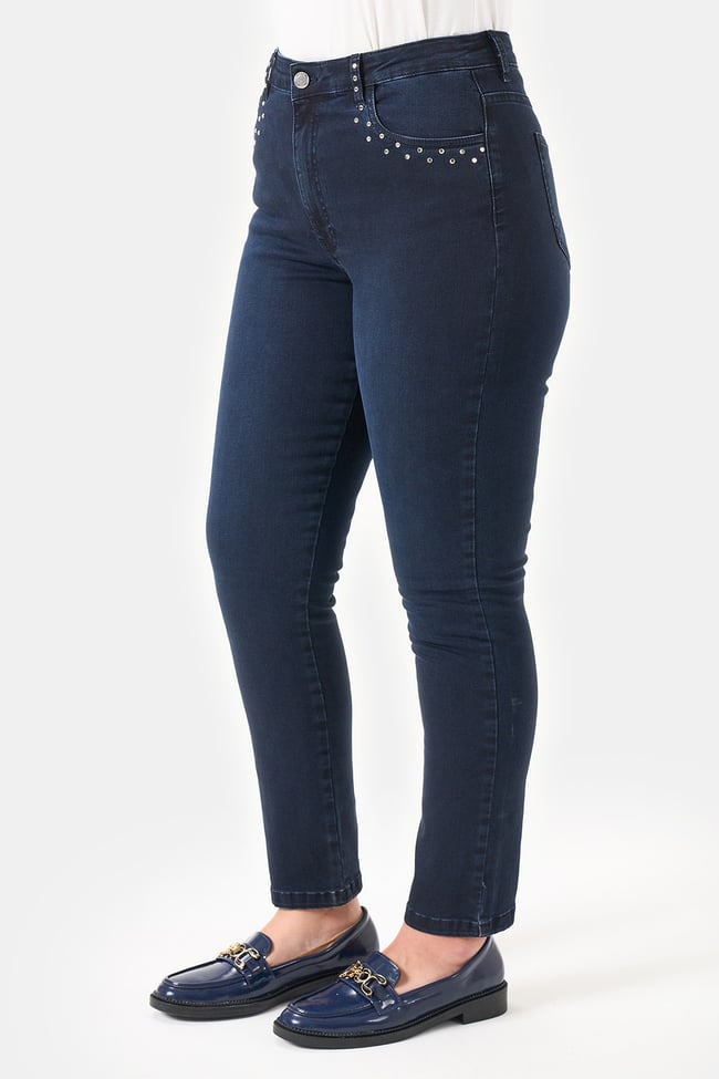 30297 TAŞ DETAYLI DAR PAÇA KOT PANTOLON