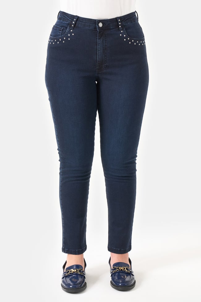 30297 TAŞ DETAYLI DAR PAÇA KOT PANTOLON