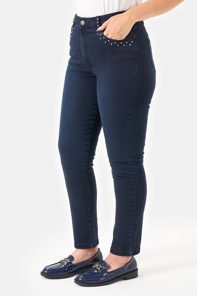 30297 TAŞ DETAYLI DAR PAÇA KOT PANTOLON