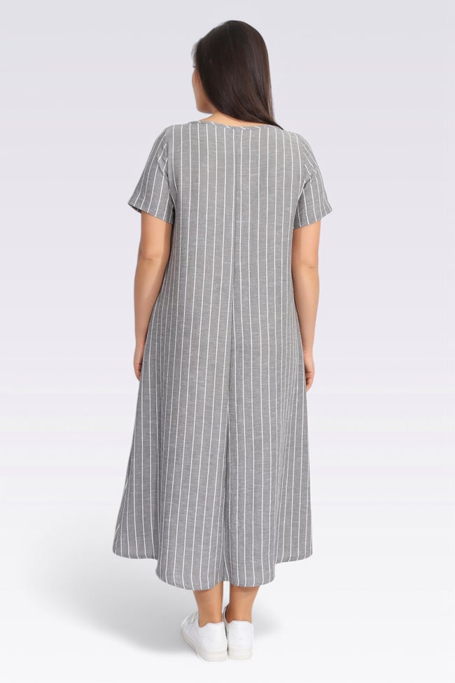 40433 ÇİZGİ DETAYLI UZUN ELBİSE