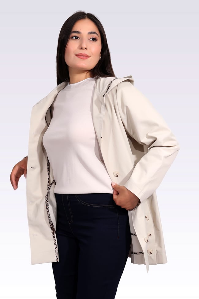 60073 KAPÜŞONLU YANI YIRTMAÇLI ASTARSIZ MEVSİMLİK TRENÇKOT