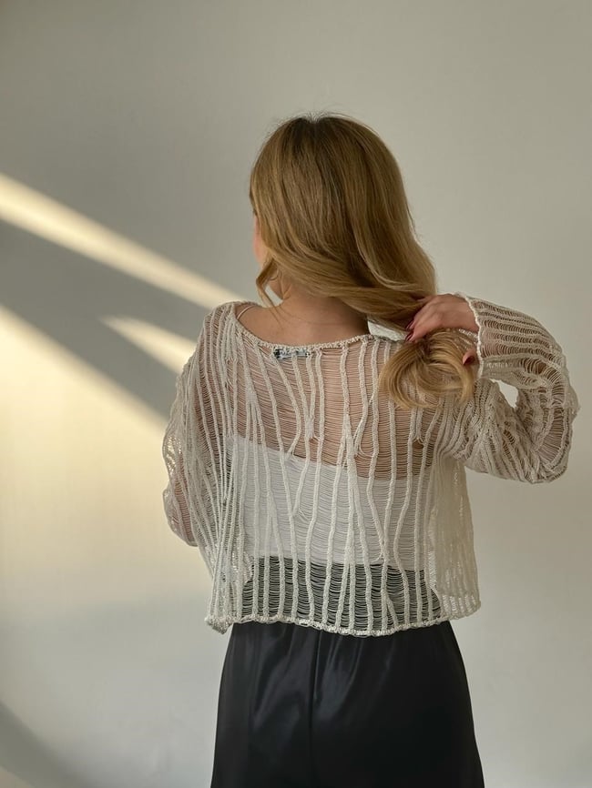 Ajurlu Triko Bluz Bej