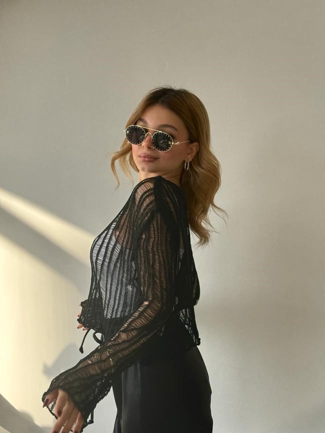 Ajurlu Triko Bluz Siyah