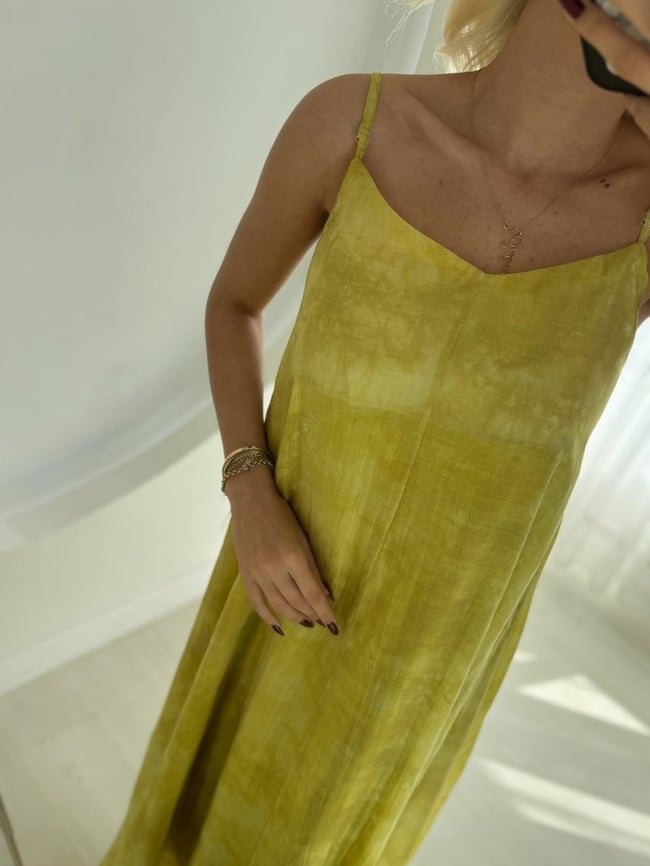 Ayarlanabilir Askılı Astarlı Elbise Sarı