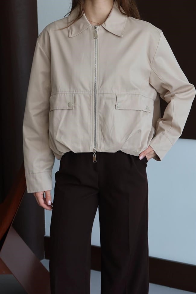 Bej Şerit Detaylı Bomber Ceket