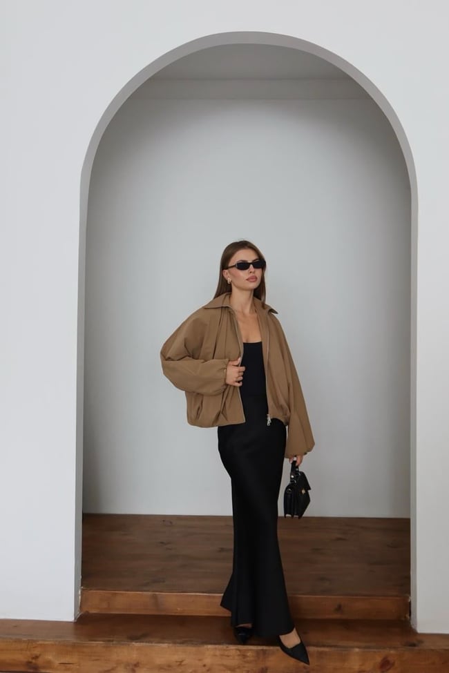 Camel Fermuarlı Balon Ceket