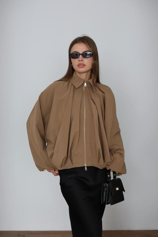 Camel Fermuarlı Balon Ceket
