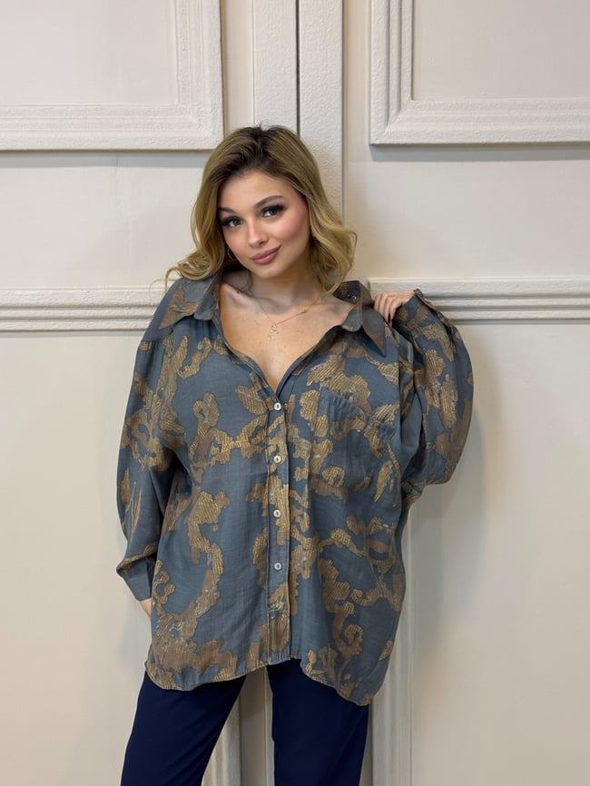 Düşük Omuz Desenli Oversize Gömlek