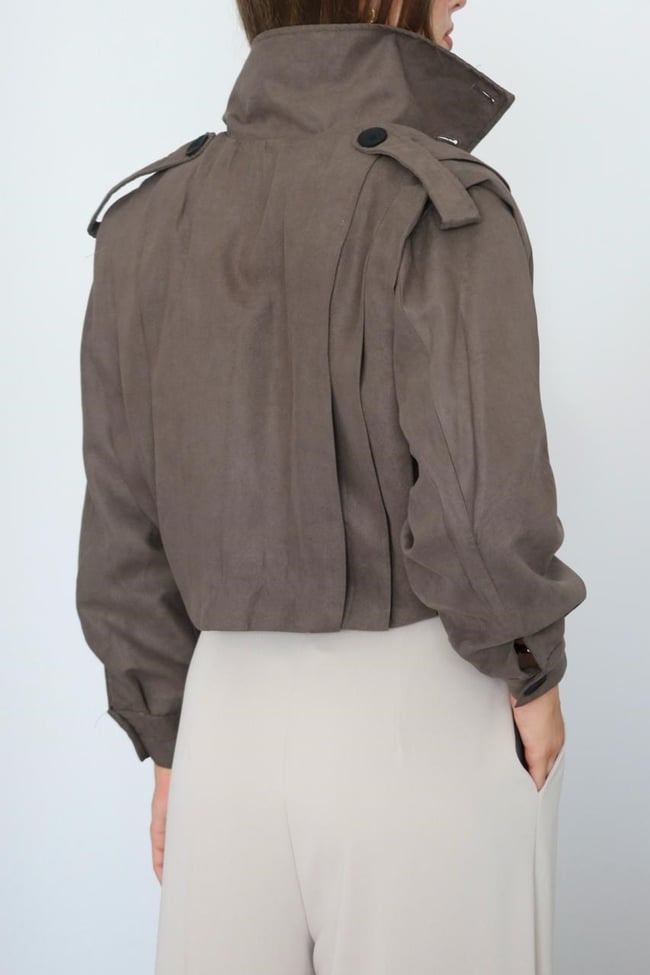 Haki Düğmeli Süet Ceket