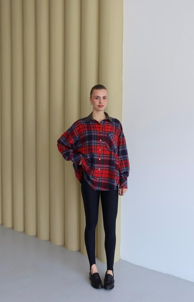 Kırmızı Ekose Oversize Gömlek
