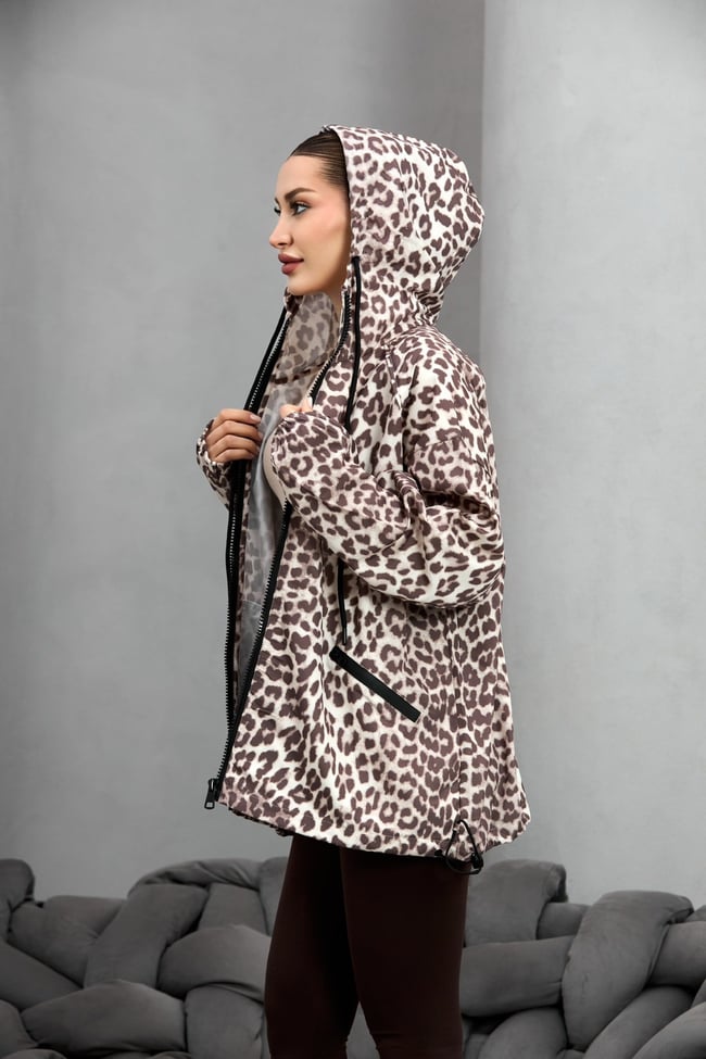 LEOPAR DESEN KAPÜŞONLU OVERSİZE YAĞMURLUK