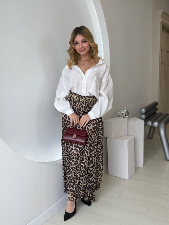 Leopar Desen Saten Etek