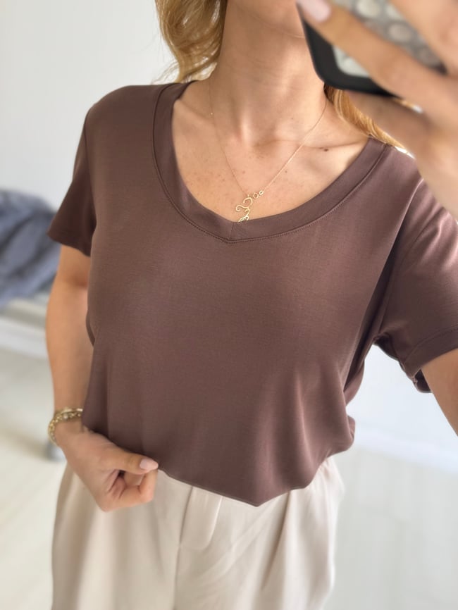 Modal Kahverengi Açık Yaka Tshirt