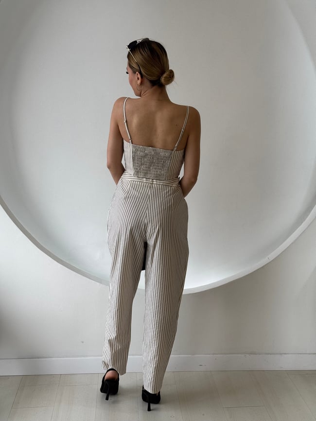 NAKIŞ DETAYLI ÇİZGİLİ YELEK PANTOLON  TAKIM