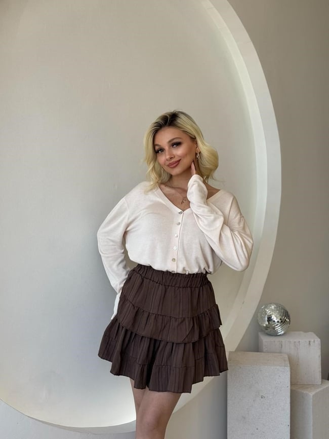 Oversize Düğmeli Merserize Hırka Bej