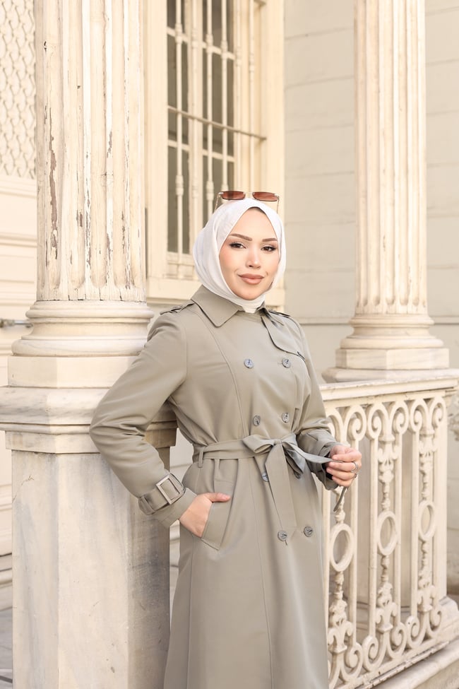 Apolet Detaylı Kadın Trençkot | Su Yeşili