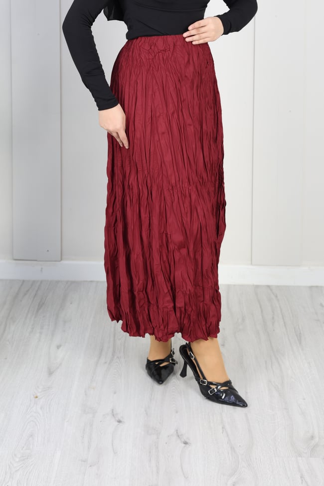 Beli Lastikli Kraş Etek | Bordo
