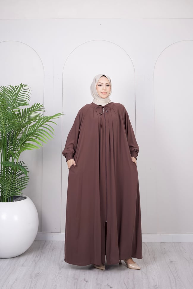 Dökümlü Basic Ferace | Kahve