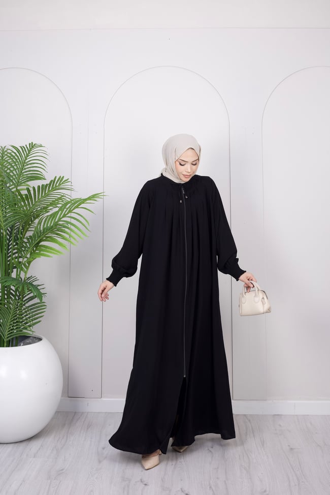 Dökümlü Basic Ferace | Siyah